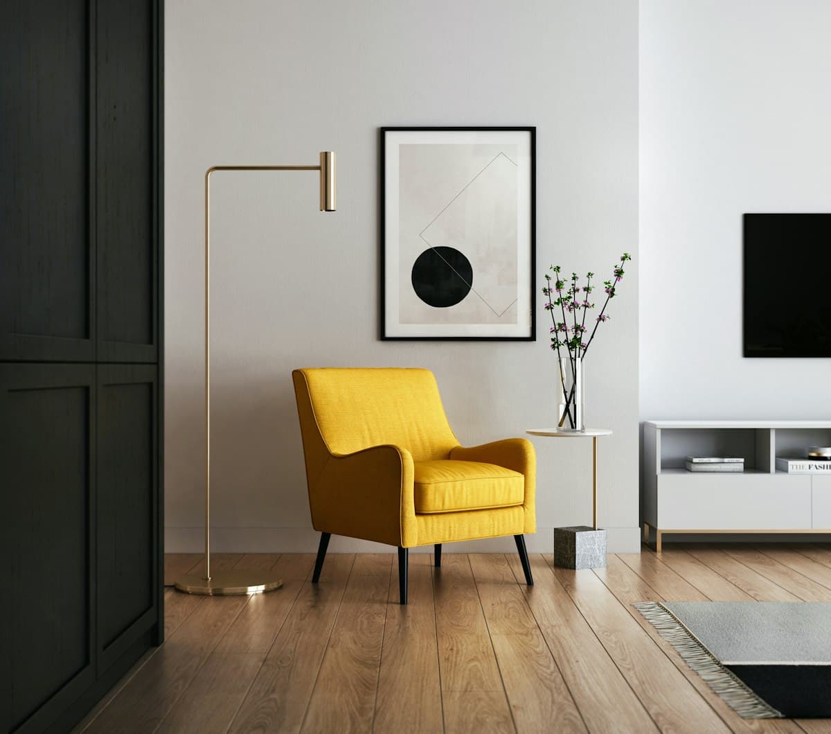 Warm living room with yellow armchair and freshly painted walls